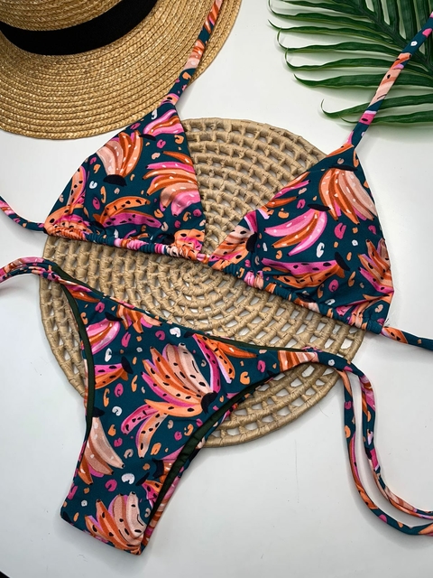 Conjunto Biquini Lacinho Azul Banana Liso