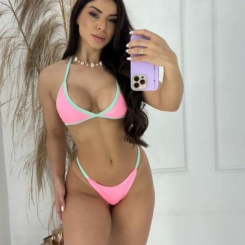 Biquíni Tanga Rosa Bebê com Verde Água Doots