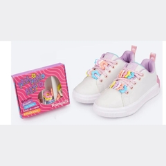 Tênis Infantil Feminino Pampili XP 21 Pam Pam Art Branco e Colorido Suave 667.071