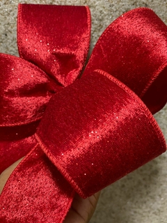 KIT 8 LAÇOS DE FITA ARAMADA VELUDO COM GLITTER COM COSTURA (VERMELHO) - comprar online