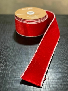 FITA ARAMADA VELUDO COM BORDA ESPECIAL (VERMELHO E BRANCO)