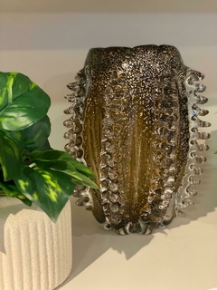 VASO DECORATIVO VIDRO TIPO MURANO (MARROM DOURADO) 23X17X7,5cm - loja online