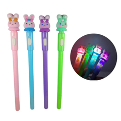 Caneta Preta Ponta Fina com Luz LED Coelhinho