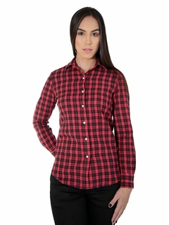CAMISA SOCIAL FEMININA ML SLIM FLANELA XADREZ VERMELHO/PRETO