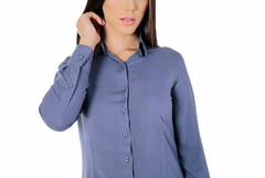CAMISA SOCIAL FEMININA ML SLIM VISCOSE AZUL - Talmidim Roupas e Acessórios