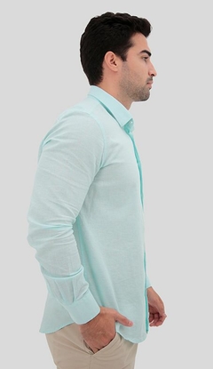 CAMISA ML LINHO SLIM FIT VERDE MAR - comprar online