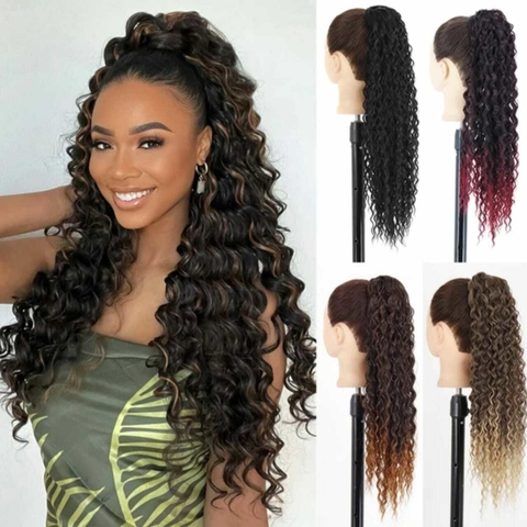 Rabo de cavalo cacheado orgânico 65 cm com elástico