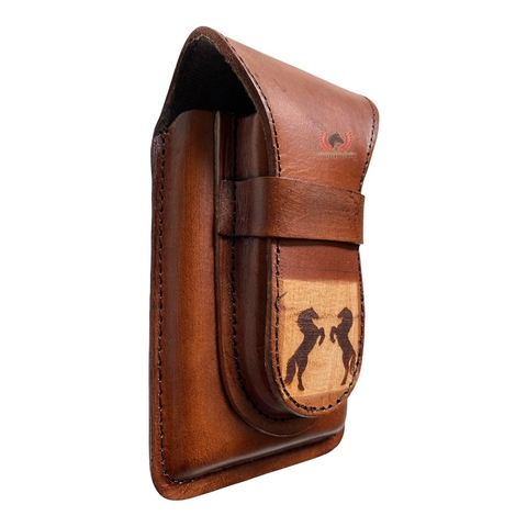 Bainha de couro para Canivete e Celular Estampa Cavalos C13