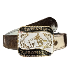 Cinto Country Masculino de Pelo Natural com Fivela Team Roping SC53