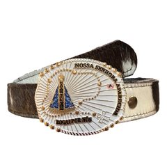 Cinto Country Unissex de Pelo Natural com Fivela Nossa Senhora Aparecida SC60