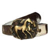 Cinto Country Unissex de Pelo Natural com Fivela Cavalos SC63