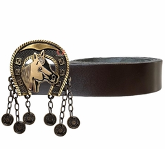 Cinto Country Feminino Com Fivela Cavalo Pingentes Ouro Velho SC65