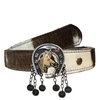 Cinto Country Feminino de Pelo Natural com Fivela Cavalo Pingentes Prata Velho SC66
