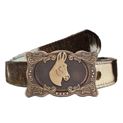 Cinto Country Unissex de Pelo Natural com Fivela Mula SC69