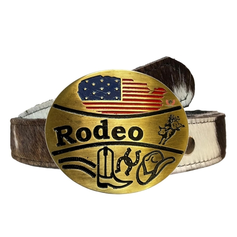 Cinto Country Unissex de Pelo Natural com Fivela Rodeo sc80