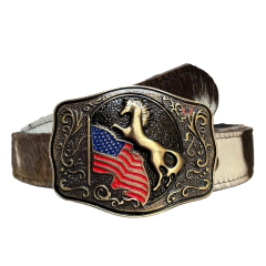Cinto Country Unissex de Pelo Natural com Fivela Cavalo Ouro Velho sc82