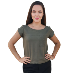 Imagem do Blusa Cropped Alfaiataria Linho Manga Curta
