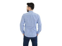 CAMISA SOCIAL MASCULINA MANGA LONGA SLIM FIT XADREZ MINI AZUL/BCO na internet