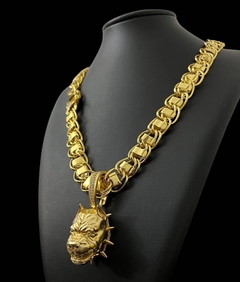 Cordão Dubai com Pingente Pitbull Banhado a Ouro 18k