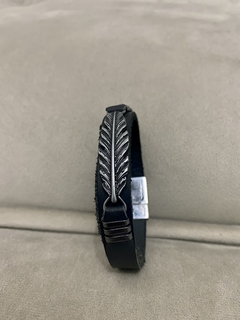 Pulseira de Couro Pena Prata - comprar online