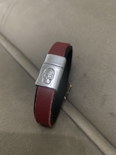 Pulseira de Couro Fé Dourada e Vermelha - comprar online