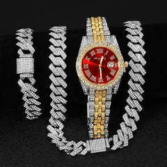 Kit dubai cravejado- Corrente dubai ice cuban + relógio cravejado rolex + Pulseira cravejada