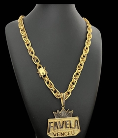 Cordão imperador com Pingente personalizado Favela venceu banhado a ouro 18k