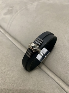 Pulseira de Couro Caveira Silver