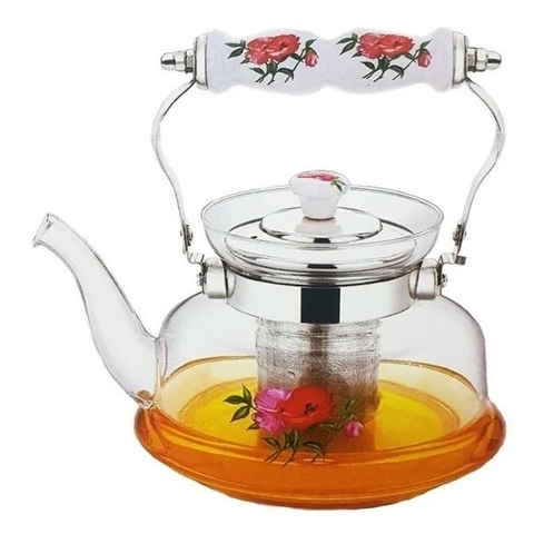 Chaleira 1 Litro De Vidro Com Infusor De Chá Alta Qualidade Resistente Vai Ao Fogo