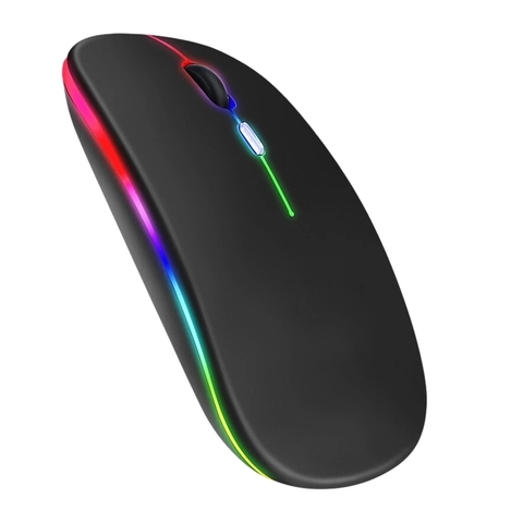 Mouse Sem Fio Recarregável Wireless Led Rgb Ergonômico Cor Preto