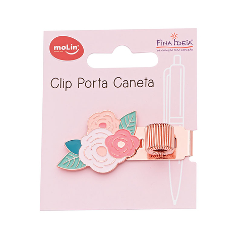 Clip Porta Caneta Metálico Flor Molin