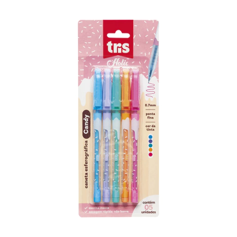 Kit Com 5 Canetas Esferográficas Tris Holic Candy 0.7mm