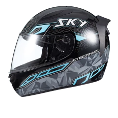 Capacete SKY Two Cyber Snake Preto Fosco Transf Azul - 56