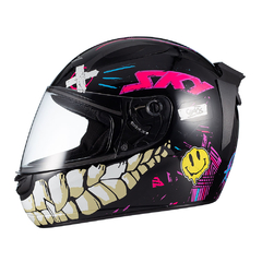 Capacete SKY Two Chaos Preto Fosco Transf Rosa - 62