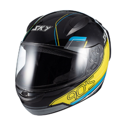 Capacete Sky Two Anos 90 Preto Fosco Transfer Azul+amarelo - 60 - Moto Acessórios Idealpravc