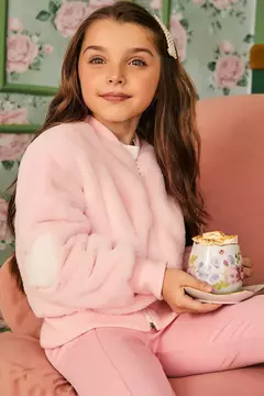 Jaqueta Infanti Bomber em Pelo Liso Rosa