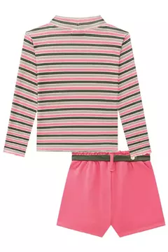 Conjunto Infanti Blusa Listrada e Short Saia Rosa - Amora