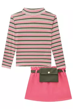 Conjunto Infanti Blusa Listrada e Short Saia Rosa na internet