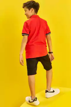 Conjunto John Fox Polo Vermelha e Bermuda Preta - comprar online