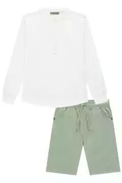 Conjunto John Fox Camisa Branca e Bermuda Verde - loja online