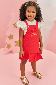 Conjunto Infanti Body Cotton e Salopete Vermelha