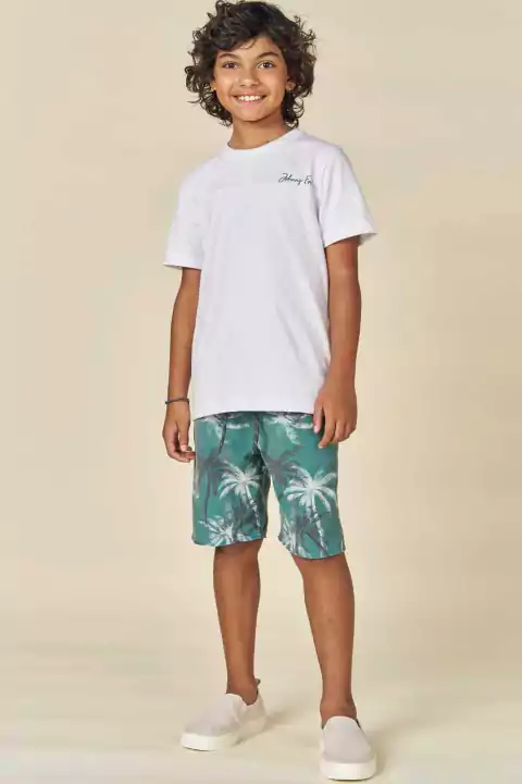 Conjunto John Fox Camiseta Meia Malha e Bermuda em Tecido Alfaiataria