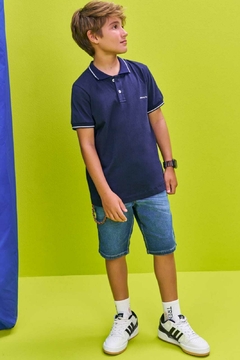 Camisa John Fox Polo Meia Malha Azul Marinho - comprar online