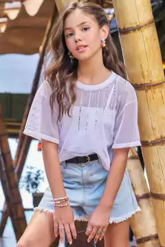 Top Vic&Vicky Top com Sobreposição Branco com Brilho