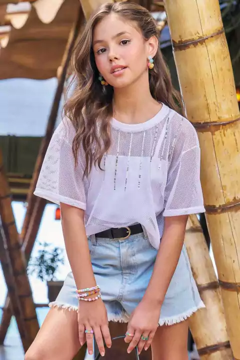 Top Vic&Vicky Top com Sobreposição Branco com Brilho