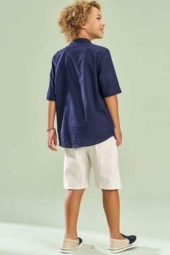 Conjunto John Fox Bata Azul Marinho Bermuda Alfaitaria Linen Fio Tinto - comprar online