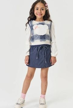 Conjunto Kukiê de Blusa em Cotton Colete em Pelo Xadrez e Short Saia em Cotton - comprar online