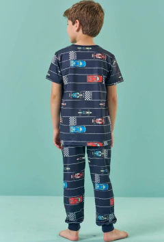 Pijama Lucboo com Camiseta e Calça em Malha Marinho - Amora