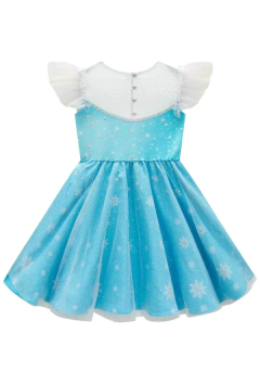 Fantasia Infanti de Princesa Do Gelo em Fly Tech e Tule Glitter, com Tiara