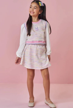 Trio Kukiê de Blusa em Cotton Colete e Saia